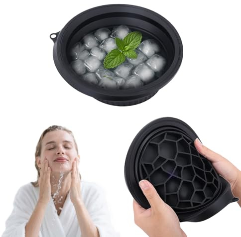 BOXOB Bassin Bain Glace Visage avec Bac à Glaçons Intégré, Bassin Bain Glace Portable et Pliable Silicone Visage Raffermissant Peau Soulageant l'Acné Minimisant Pores Outil Spa pour Maison Voyages