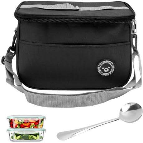 loncheras de Trabajo de 8 litros con Cuchara,Bolsa Comida Trabajo Ideal para el, la Escuela o la Oficina, Lunch Bag Bolsa térmica Unisex, Dos Opciones de Transporte, Bolso de Mano o Bandolera