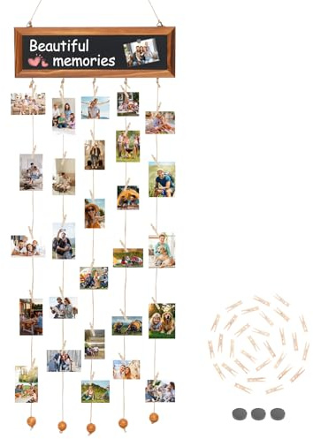 Jokapy Fotowand mit Klammern, Bilderrahmen Collagen mit 30 Klammern und 5 Leine, DIY Schreibbare Platten Fotovorhang zum Aufhängen, Bezaubernde Foto Aufhängung für Zuhause Bar Restaurant Dekorationen