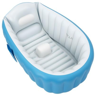 TFGXUE Bañera Hinchable, Bañera Infantil 98 x 64 x 28 cm, Bañera de PVC Plegable para la Ducha o Viaje Azul