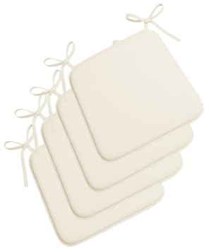INSAFIANS Square Chair Seat Cushions with Ties 3cm Thick Soft Padded Chair Pads for Dining Kitchen Chairs Pack of 2,4,6 or 8 (Cream - Set of 4)