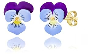 Emaille Stiefmütterchen Ohrringe Veilchen Blumen vergoldet Edelstahl Ohrstecker handbemalte Blüten (Vergoldetes Kupfer)