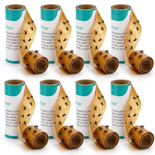 Paquete de 16 tiras de papel adhesivas para moscas, atrapamoscas sin pesticidas, trampas de insectos de pegamento fuerte para uso en interiores y exteriores, eficaz para moscas, mosquitos, avispas y