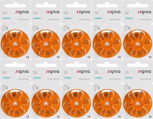 Siemens 24606 Lot de 60 piles pour appareils auditifs Signia Taille 13 Orange