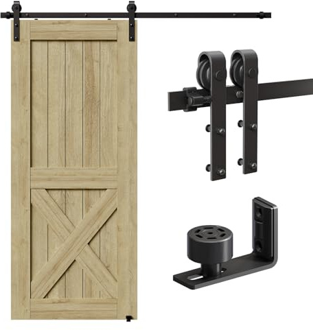 CCJH 9FT/274cm Skjutdörrsbeslag Set Skjutdörrssystem Glidande Ladugård Dörr Hårdvara med Golv Botten Guide, Skjutbar Dörr Spår kit J-Form Vält Galge Systemet (Upgrade) Svart