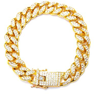 Einsgut Hip Hop Armband Hip Hop Iced Out Diamond Miami kubanische Gliederkette Armband für Männer und Frauen,Gold,18,5 cm