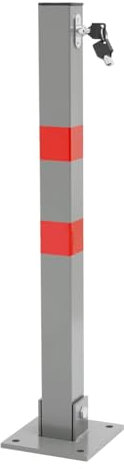 ECD Germany 1x Parkplatzsperre klappbar, eckig, 70cm, Parkpfosten aus Stahl mit roten Warnstreifen, Schloss und 3 Schlüssel, Absperrpfosten Sperrpfosten Parkplatz-Barriere Park Pfosten Poller Standfuß