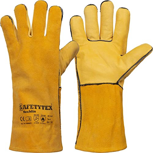 Safetytex Schweißerhandschuhe RECHLIN Leder Größe 10 hitzebeständig(6 Paar) | für Schweißen, Brennschneiden, Gelb, Kontakthitze bis 100 °C, robuster Arbeitsschutz, langlebig