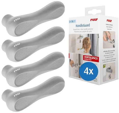 reer HandleGuard Türgriffschutz, Türklinkenpuffer, Türstopper gegen Stoßverletzungen an Türgriffen, Vorteilspack 4 Stück