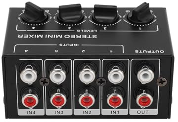 Mixer Audio Mini, Mini Mixer 4 Canali, Audio Passive Stereo Mixer for Tablet, Phone, Computer - Perfect for Home Recording, Streaming, Music Production, Content Creation, Mobile Devices