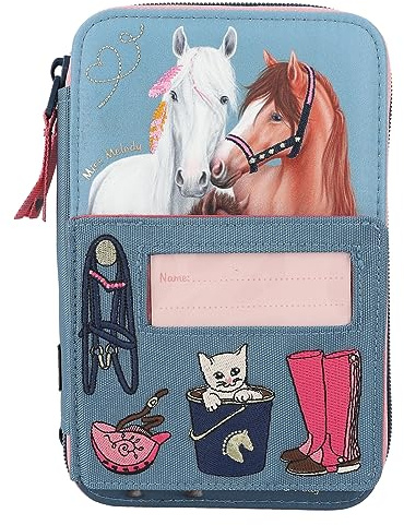 Depesche 12535 Miss Melody My Little Farm - Gefüllte 3-Fach Federtasche mit Stickerei-Verzierungen und einem Namenskartenfach, Federmäppchen mit Buntstiften, Lineal, Schere uvm.