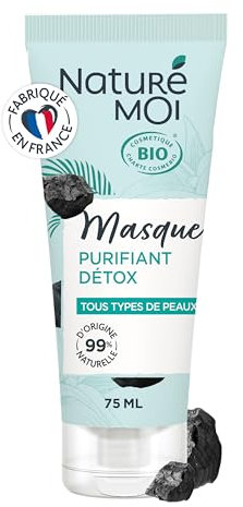 Naturé Moi - Masque Visage Purifiant Détox - Soin Visage - À l'Aloe Vera Bio et au Charbon Végétal Noir - 99% d'Origine Naturelle - 75 ml - Fabriqué en France