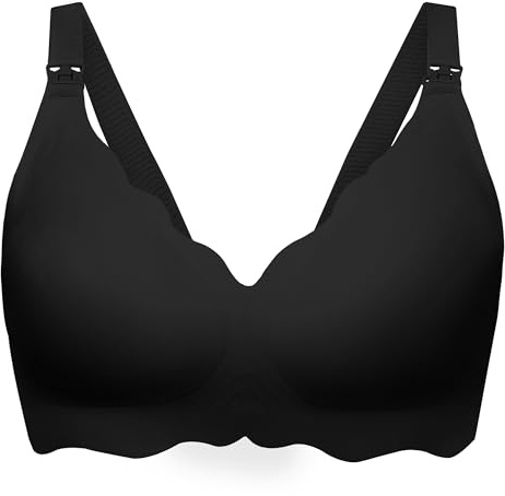 Angelhood amnings-BH 5-pack dam moderskap amnings-bh sömlös trådlös sömn-bh med BH-förlängare, Svart, XL