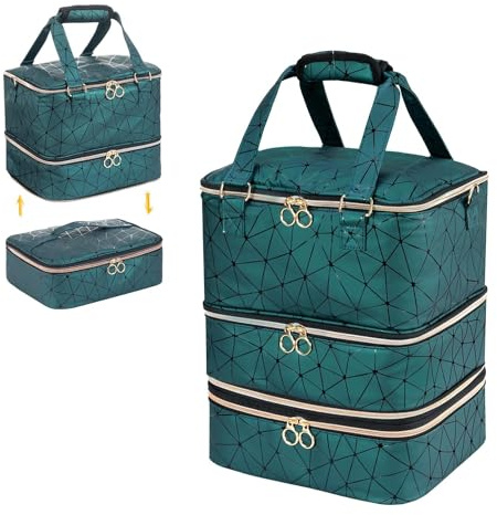 Uross Organisateur de vernis à ongles pour 84 flacons de vernis à ongles et 1 lampe à ongles LED, sac de rangement de vernis à ongles pour accessoires de stylisme ongulaire（Vert foncé）