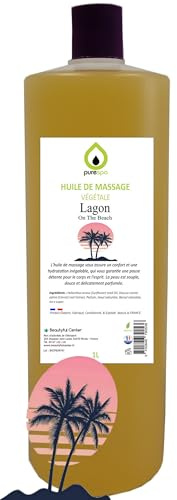 PURESPA | Huile de massage Professionnel | végétale | exotique | sensuelle | aphrodisiaque | relaxante Parfum : Lagon On The Beach, 1Litre