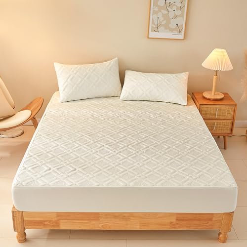 HAIBA Wasserdichter Spannbettlaken 200 x 220 cm Spannbettlaken, Atmungsaktive Matratzenbezug Wasserundurchlässiger Matratzen-Schutz Nässeschutz Spannbetttücher - Weiß