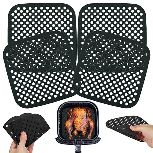 21cm Square Silicone Air Fryer Basket Liners, 4-Pack, Perforated Non-Stick Reusable Mats, Dishwasher Safe, Heat-Resistant Cooking Accessories