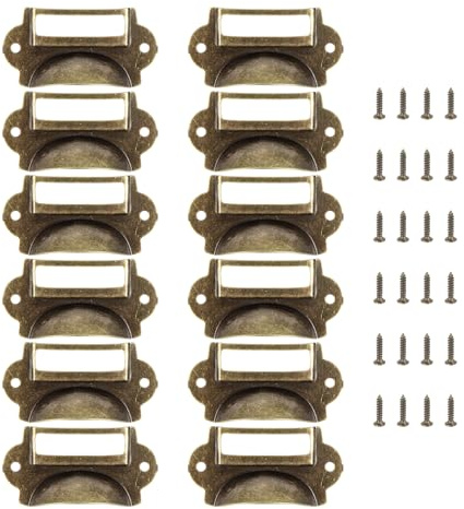 QUARKZMAN 12Pcs Asa de Taza de Metal Vintage Cepillado con Tornillo para Cajón, Cómoda, Armario, Muebles de Cocina, Decoración En Bronce