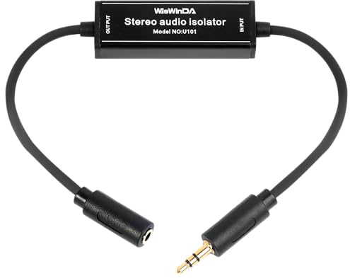 WisWinDa 3.5mm Aux Mini Noise Filter Aluminum Alloy Shell Ground Loop Noise Isolator for Car and Home Audio System Gold Coating AUX Hum Eliminator (WD-AUX-Mini S012S)