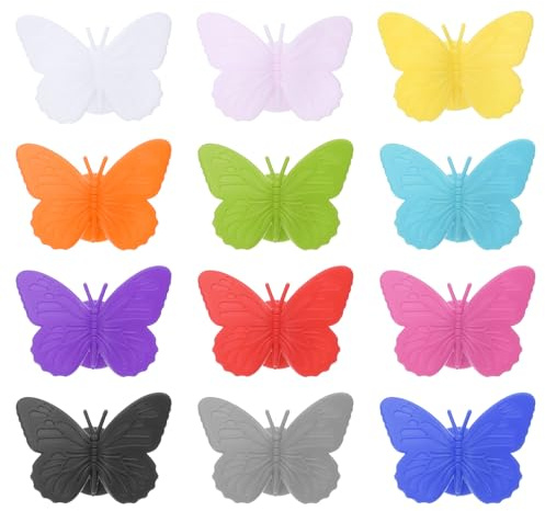 sourcing map 6pcs Wine Glass Charm, Silicone Drink Glass Markers with Suction Up, Butterfly Glass Identifiers for Cocktails Drinks Bar Party Wine Glass