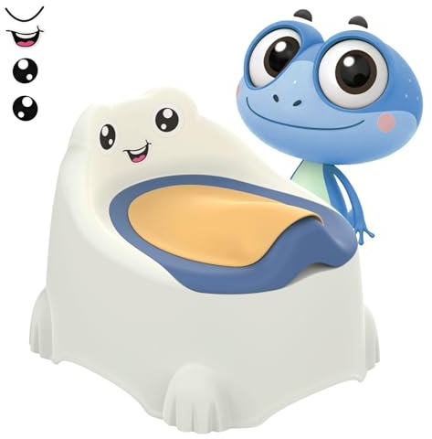 Potty - Potty Training Toilet Seat Travel Potty for Toddlers Toilet Potty with Removable Bowl, Splash Guard & Frog Expression Sticker Portable Toilet Potty for Kids Boys Girls Ages 1-6 Year Old, Blue