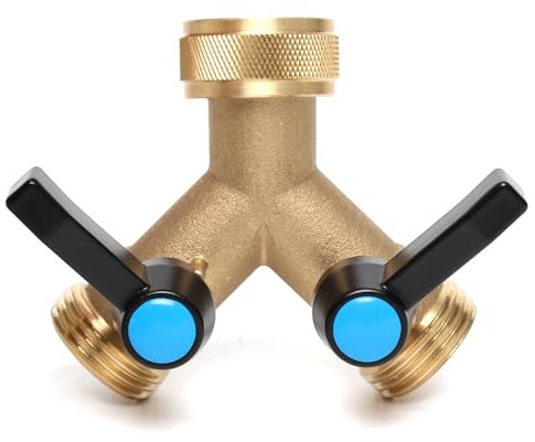 OPERMAXER Gartenschlauch-Verteiler, Y-Ventil-Schlauch-Verteiler, 2-Wege-Schlauchverteiler mit Metallverlängerungsgriffen und individuellem An-/Ausventil, 3/4-Zoll-Inneneinlass und