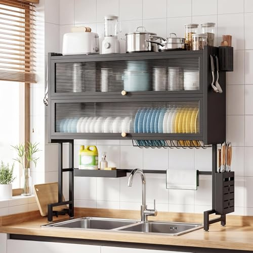WUDLEP 3 Tier Over The Sink Dish Drying Rack, Black