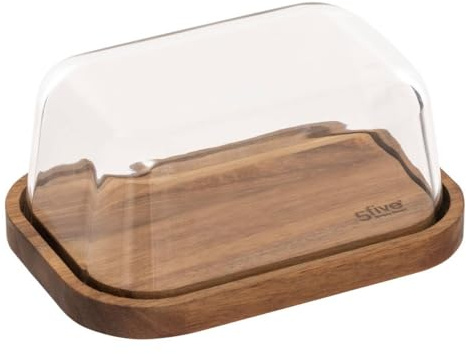 5Five - Beurrier HARMONY Marron en Verre Borosilicate et Acacia - 17,7x12,7x8,4cm - Accessoire de Cuisine et Table
