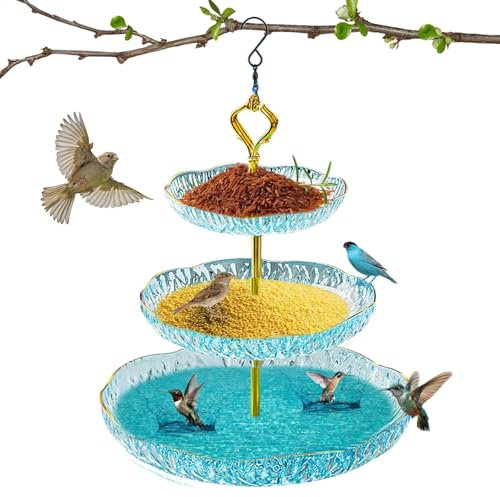 Vogelfutterstation für den Außenbereich, 3 Ebenen, hängender Garten mit Wildtierfutter und Wasserschale, Kolibri-Futterstation, perfekt für Terrassen, Hinterhöfe und Anziehungskraft