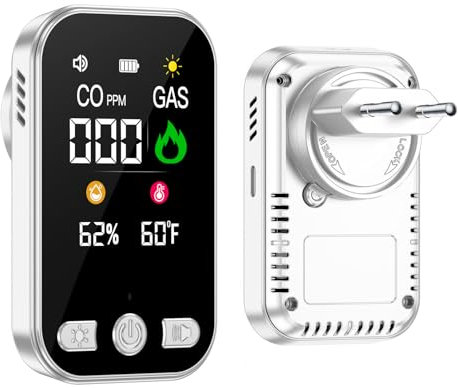 Wolf Guard 4 in 1 Rilevatore di Gas e Monossido di Carbonio con Spina per Casa, Rivelatore di Gas Combustibile per Gas Naturale LPG Metano Propano Butano, con Batteria, HD12 (bianco)