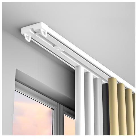 PULaif Barra de Cortina Doble, riel de Cortina de Aluminio de 2 rieles for Montaje en Techo, Divisor de ambientes, Multicolor, Varios tamaños (230 cm/7,5 pies [2 x 115 cm])(230cm/7.5ft(2 * 115cm))