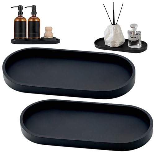 HAYGEM 2 Pezzi Ovale Nero Vassoi da Toletta, Pieghevole Decorativo Bathroom Tray, Stoccaggio Oggetti Svuotatasche Design, per Soggiorno, Camera da Letto, Lavandino, Vasca da Bagno e Lavelli da Cucina