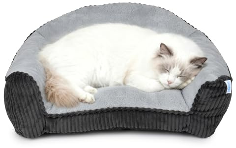 ZAKAPAWS Cat Couch for Puppy, Kitten, and Small Pets - Soft Faux Rabbit Fur Pet Sofa with Washable Removable Cover, Non-Slip Fuzzy Plush Cushion, 24x18x10