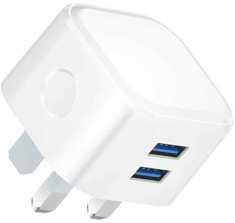 USB Plug Adaptor UK Phone Charger Mains Charge Dual Port Twin Wall Plugs with Smart IC 5V 2.4AMP Charging for iPhone 16 15 14 13 12 11 XS XR X 8 7 6,iPad Pro,Samsung,Mobile ect