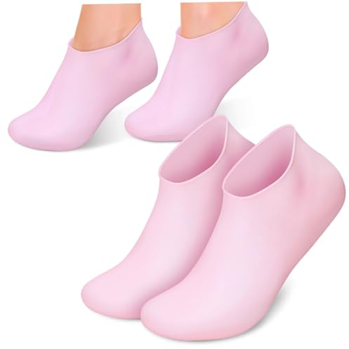 ARTSEWPLY 2 Paare Silikon Feuchtigkeitsspendende Fußpflege Socken mit Rutschfester Sohle Wiederverwendbar Waschbar Sanft Xl Damen Fußmaske für Trockene Rissige Haut