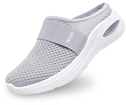 Zapatillas de mujer para primavera y verano, en tejido de malla, color sólido, con punta cubierta, antideslizantes, cómodas zapatillas de playa, gris, 37 EU