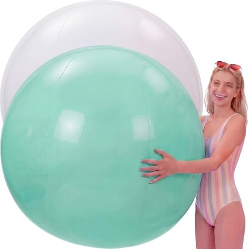 Tradder 2 bolas de playa inflables gigantes de 60 pulgadas, flotador inflable grande pastel para piscina, parque infantil, para adultos, verano, al aire libre, piscina, playa, fiesta (verde y blanco)