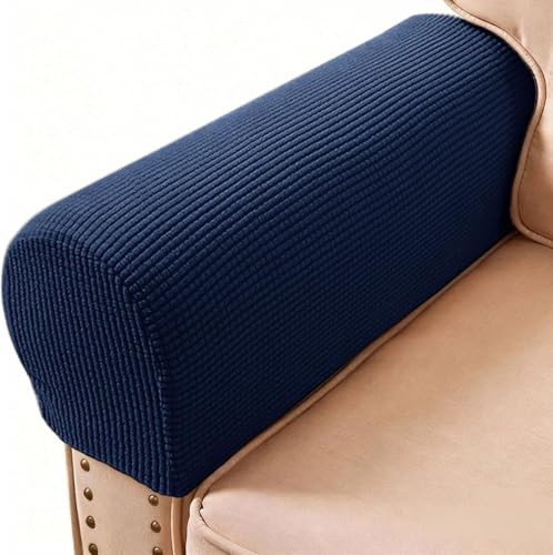PBIEHSR Arm Rest Covers, Stretch Armchair Couch Armrest Chair Covers for Furniture Protector, Anti-Slip Sofa Chair Arm Caps Spandex Polyester Slipcovers, Set of 2 (Navy Blue)