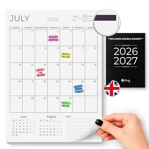 Calendario Magnetico Verticale da Gennaio 2026 a Giugno 2027 (18 mesi) Inglese | Calendario da Frigo con Magnete 2026