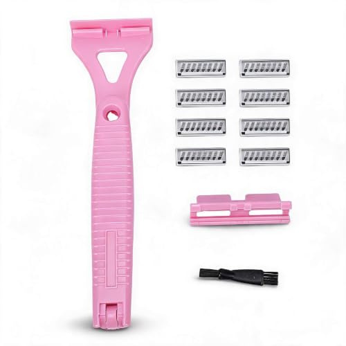 Fabater Ryggrakapparat för Män, Kroppshårtrimmer med Långa Handtag Manuell Rakning Ergonomisk Hårborttagningsmedel för Rygg med Långa Handtag med 8 Trimmerhuvuden för Män, Rosa 44cm /
