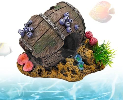 Generiskt fiskhus för akvarium, akvariehus – betta grotta akvarium – hartsfisk gömma räkor, fiskhus grotta, retro vinfat grotta, räkor tanktillbehör