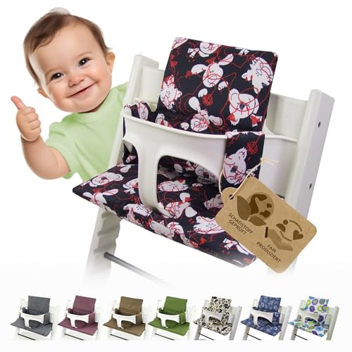 Sitzkissen Ersatzbezug Bezug Kissen-Set Sitzverkleinerer kompatibel mit Stokke Tripp Trapp für Hochstuhl-Kinderstuhl Mod. 2 (Marine Rote Teddys)