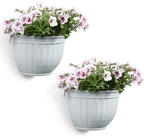 T4U 21cm Wandampel Harz Weiß Wandblumentopf 2er-Set, Hängender Wand Blumentopf für Kakteen Hängetopf für Pflanzen für Garten Balkon Innenhof Außenbereiche Wandvase Dekor Geschenk
