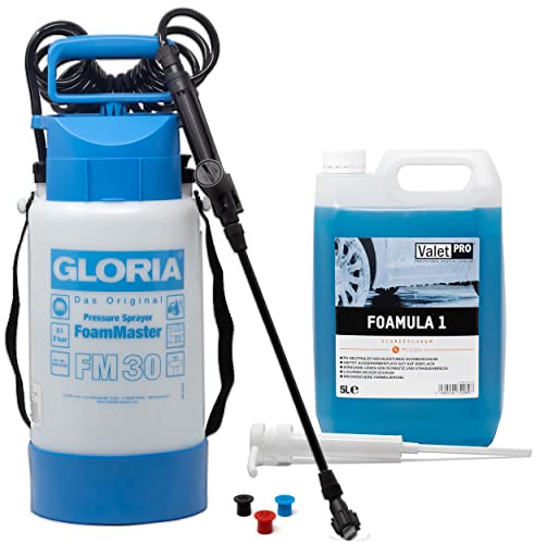 detailmate Vorwäsche Set: ValetPRO Foamula 1 (5L) - Snow Foam + Gloria Foammaster FM 30-3L + Dispenser Pumpe