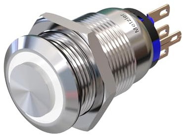 Metzler - Druckschalter 19mm - LED Ringbeleuchtung Weiß - IP67 IK10 - Edelstahl - Hervorstehend - Lötkontakte
