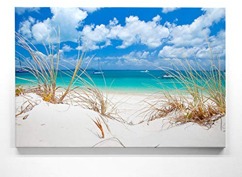 Atemberaubendes Leinwand-Bild Strand Australien Whitsundays - als 150x100cm großes XXL Wandbild, toll als Hintergrund & Deko für Wohnzimmer & Schlafzimmer. Fertig aufgespannt auf 4cm Holz-Keilrahmen