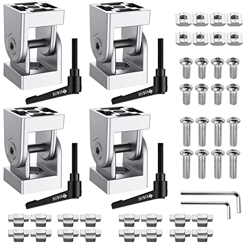JiGiU 4PCS Gelenkverbinder Winkelverbinder für 3030 Aluprofil Nut 8, Silber | Einstellbarer Gelenk aus Zinklegierung, Flexibler Scharnier 180° Drehbar mit Klemmhebel für 3D-Drucker Montagezubehör