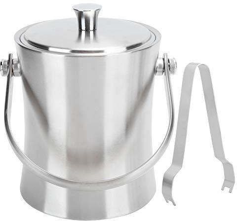Barile di Ghiaccio a Doppia Parete da 1 Litro, Secchiello per Il Ghiaccio in Acciaio Inossidabile con Coperchio e Pinza per Ghiaccio, Secchio di Vino Cestino per Cubetti di Ghiaccio
