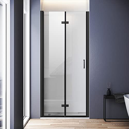 Porte de douche 80 cm noire - Porte pliante pivotante à 180° - Noir - Revêtement nano - 6 mm - Verre de sécurité ESG - Hauteur : 195 cm