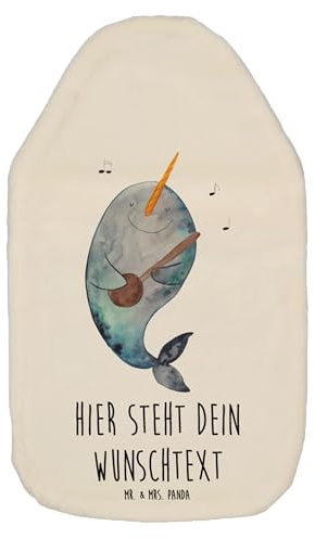 Mr. & Mrs. Panda Personalisierte Wärmflasche Narwal Gitarre - Weiß